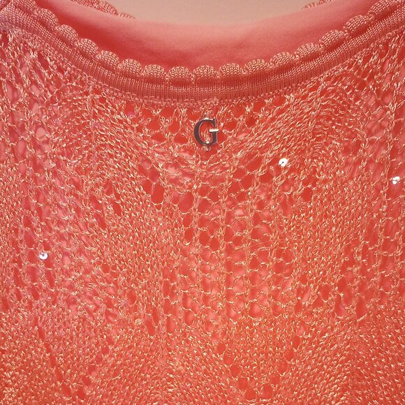 Guess crochet Liza sleeveless maxi dress boho XL peach/orange w/sequins NWT - Picture 9 of 14